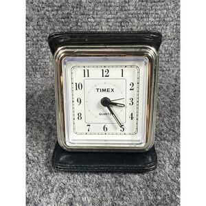 Timex Travel Alarm‎ Clock Black Faux Leather Folding Case Quartz